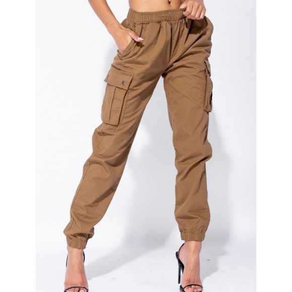 Pants - High Waist Loose Fit Cargo Utility Joggers Jogger Pants